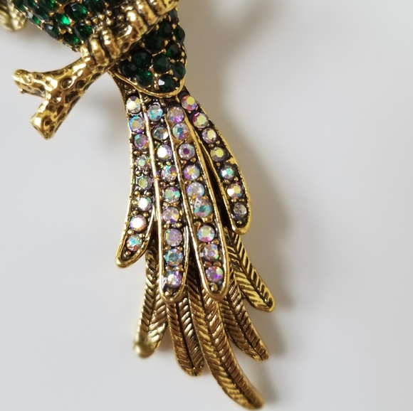 Green Parrot Branch Brooch Pendant Necklace NWT - Picture 7 of 10